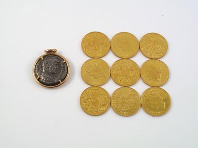 Appraisal: Nine ct gold commemorative medallions g each And a gold