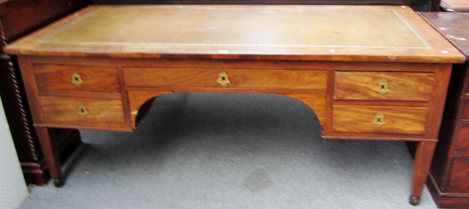 Appraisal: A th century French mahogany bureau plat the inset leather