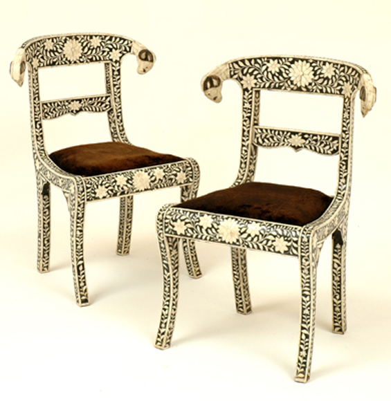 Appraisal: A PAIR OF ANGLO-INDIAN BONE AND EBONY SALON CHAIRS In