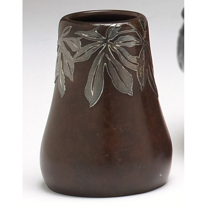 Appraisal: Heintz vase sterling on bronze applied leaf design original patina