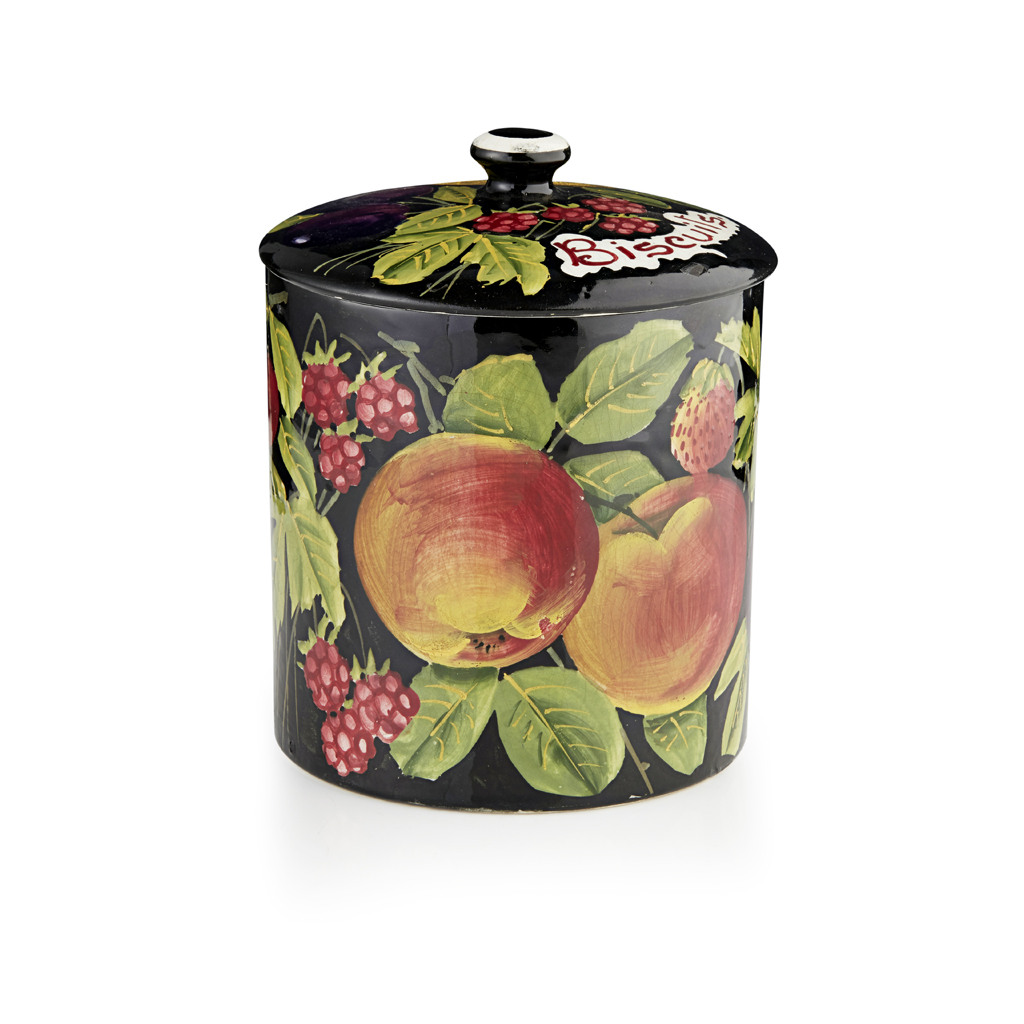 Appraisal: A WEMYSS WARE BISCUIT BARREL COVER 'MIXED FRUIT' PATTERN EARLY