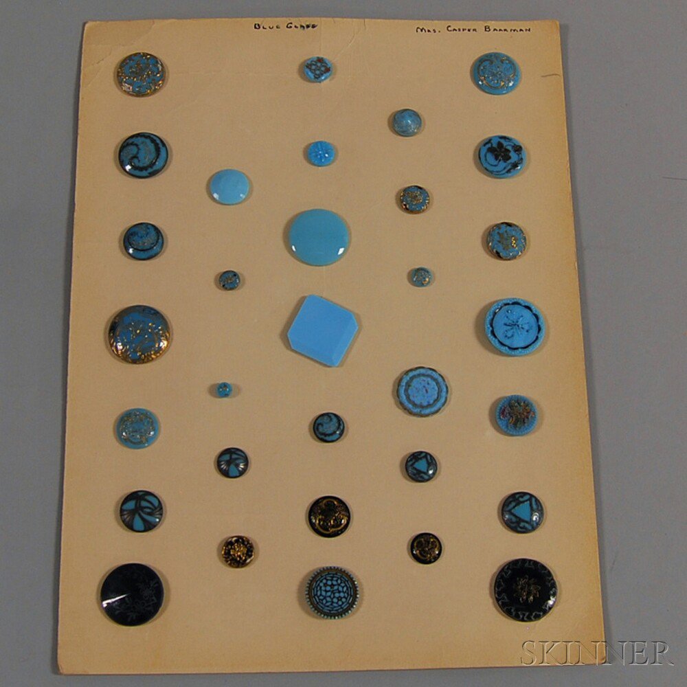 Appraisal: Collection of Thirty-two Assorted Glass Buttons mostly blue glass buttons