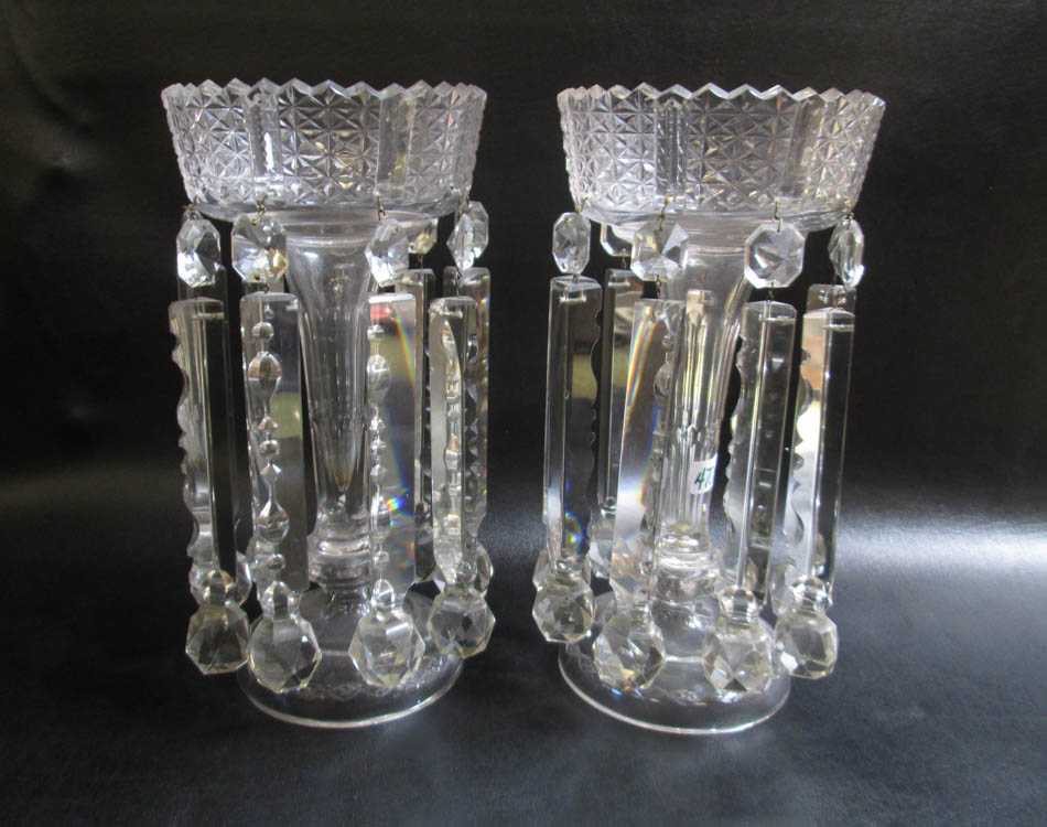 Appraisal: PAIR OF CUT CRYSTAL LUSTRES with clear cut pedestal base