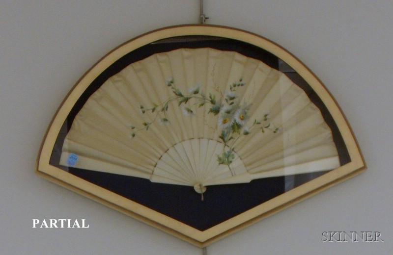 Appraisal: Pair of Framed Fans one red with floral decoration with