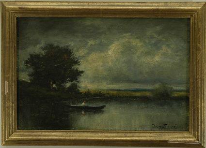 Appraisal: Jules Dupr French - Landscape with Figure in Boat Oil