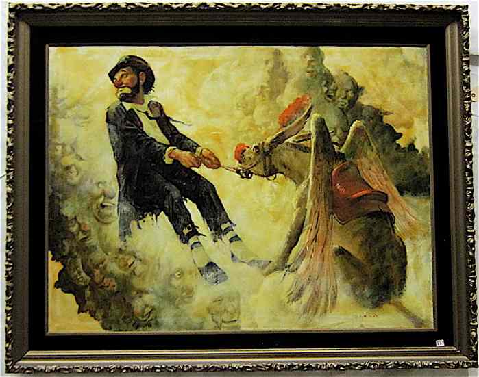 Appraisal: ROBERT OWEN OIL ON CANVAS California Washington born Clown tugging