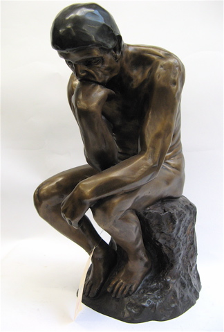 Appraisal: FIGURAL BRONZE SCULPTURE AFTER RODIN The Thinker with darker brown