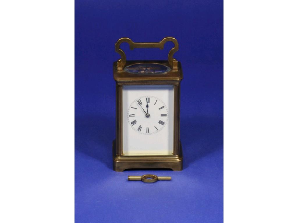 Appraisal: A FRENCH BRASS CASED CARRIAGE CLOCK the white enamel dial