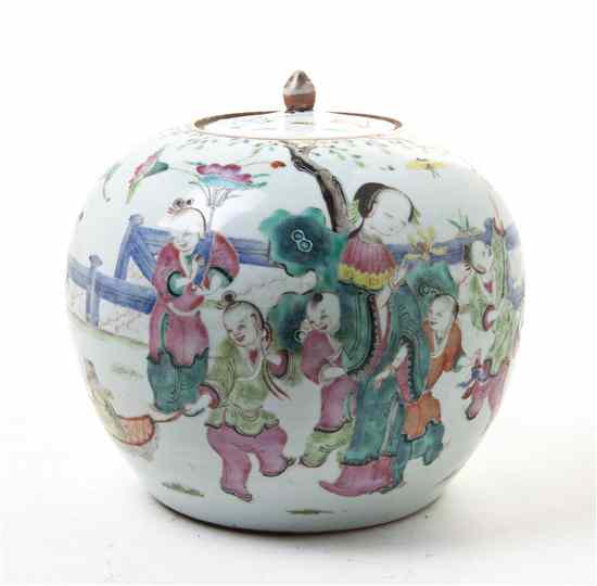 Appraisal: A Polychrome Enamel Ginger Jar having figural decoration with bats