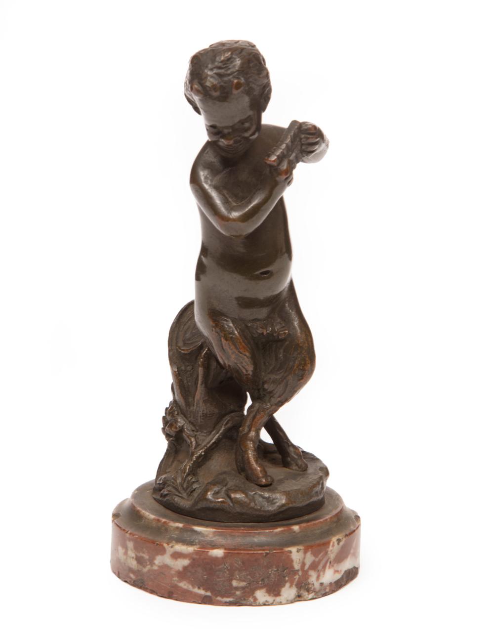 Appraisal: PATINATED BRONZE FIGURE OF A FAUN WITH PAN FLUTEPatinated Bronze