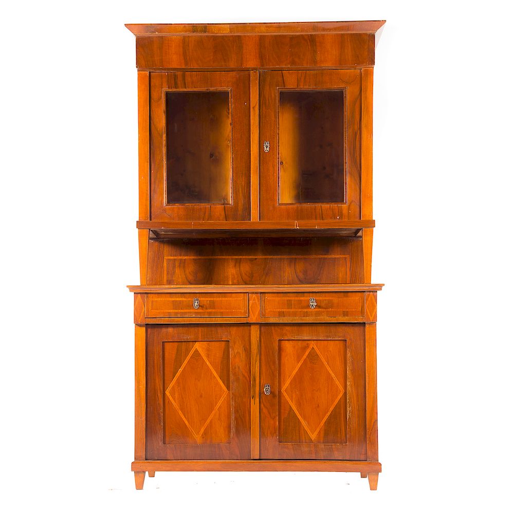 Appraisal: Biedermeier Fruitwood Cabinet Circa upper cabinet with molded cornice compartment