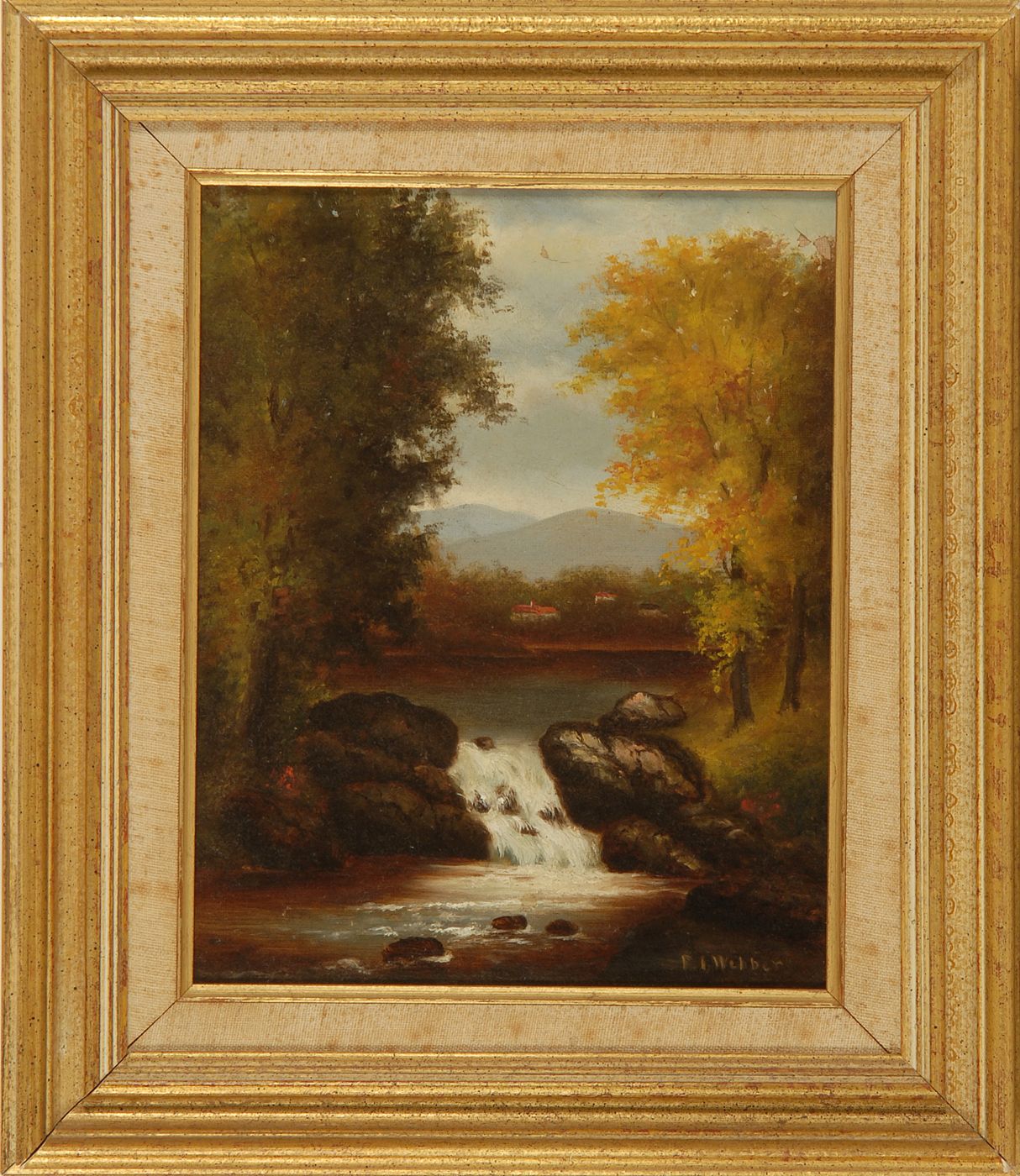 Appraisal: F I WEBBERNew England mountain landscape with waterfall in foreground