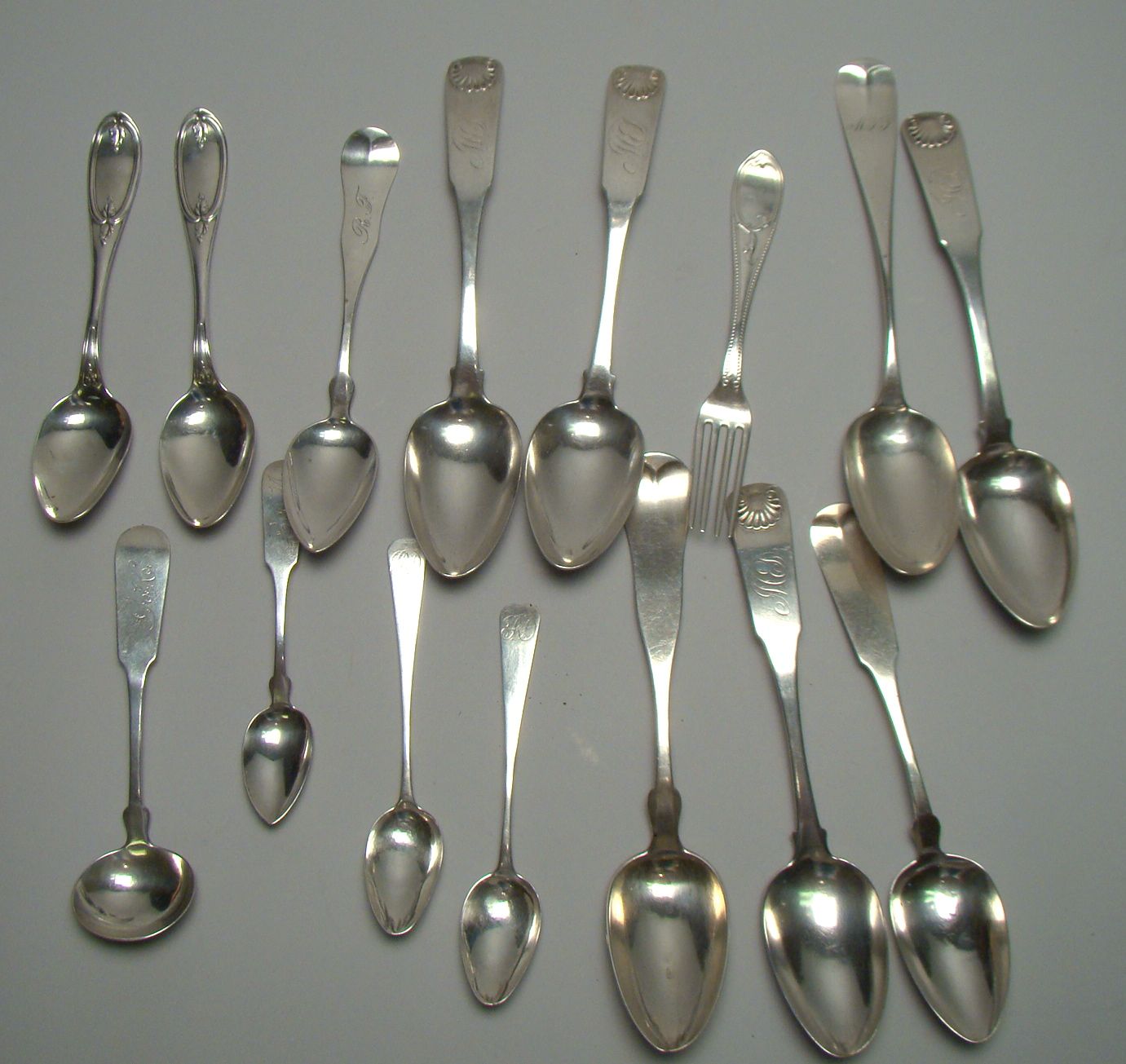 Appraisal: FIFTEEN PIECES OF AMERICAN SILVER FLATWARE th CenturyBy various makers