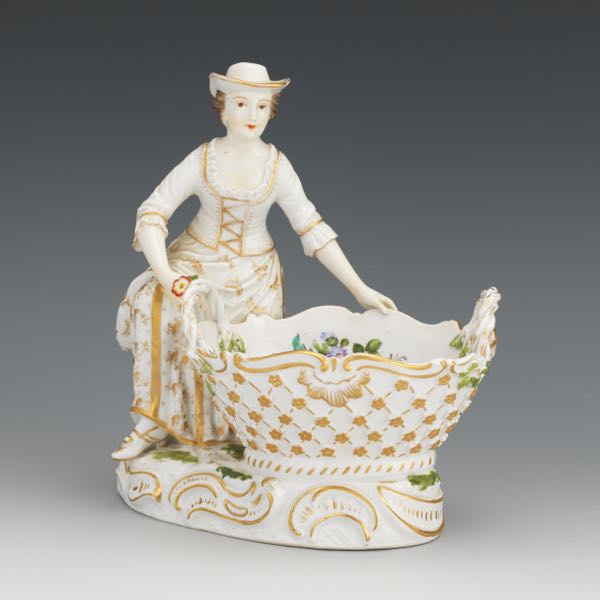 Appraisal: GERMAN CARL THIEME STYLE PORCELAIN FIGURAL BASKET CA EARLY TH