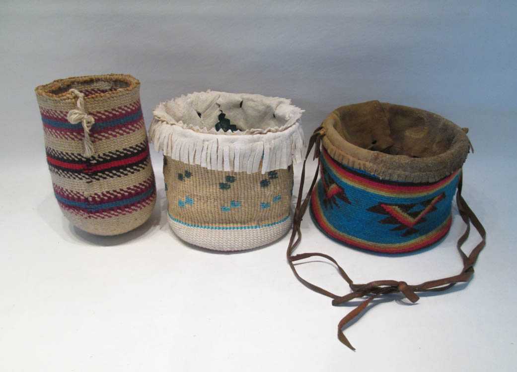 Appraisal: THREE PLATEAU NATIVE AMERICAN BAGS including a corn husk bag