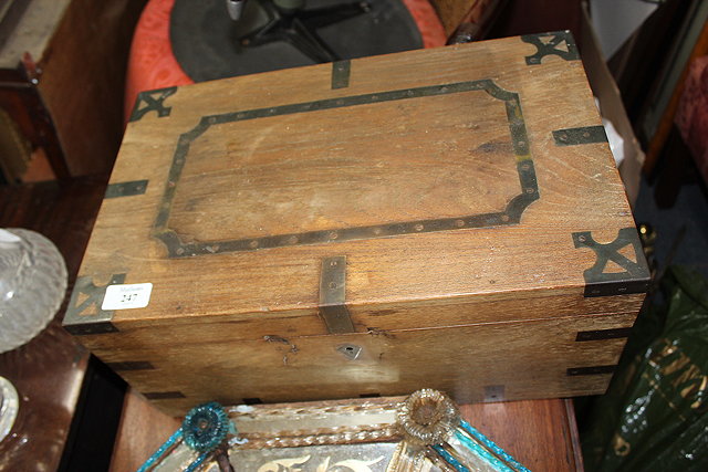 Appraisal: AN ANTIQUE HARDWOOD BRASS BOUND BOX possibly colonial cm wide