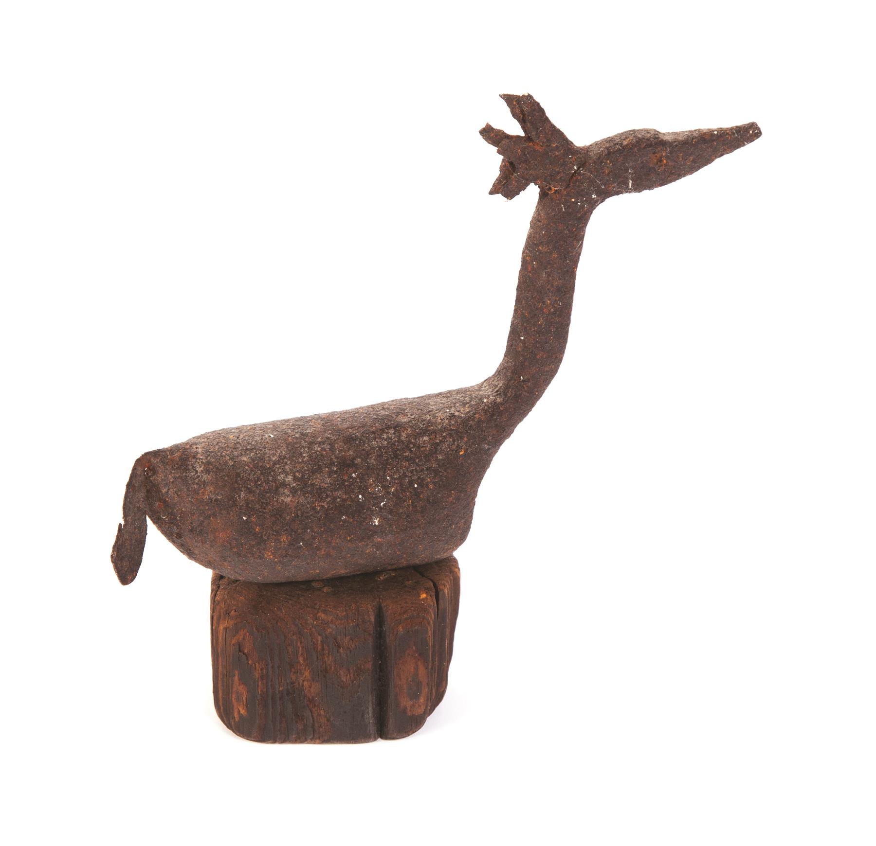 Appraisal: FOLKSY AMERICAN WROUGHT IRON DEER Nineteenth century Solid body with