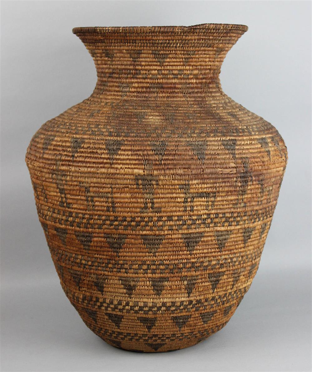 Appraisal: APACHE COILED BASKETRY OLLA early th C banded geometric checkered