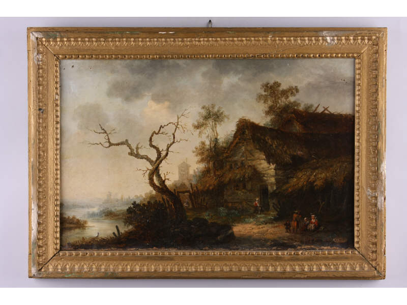 Appraisal: Dutch School Landscape with Figures th c oil on canvas