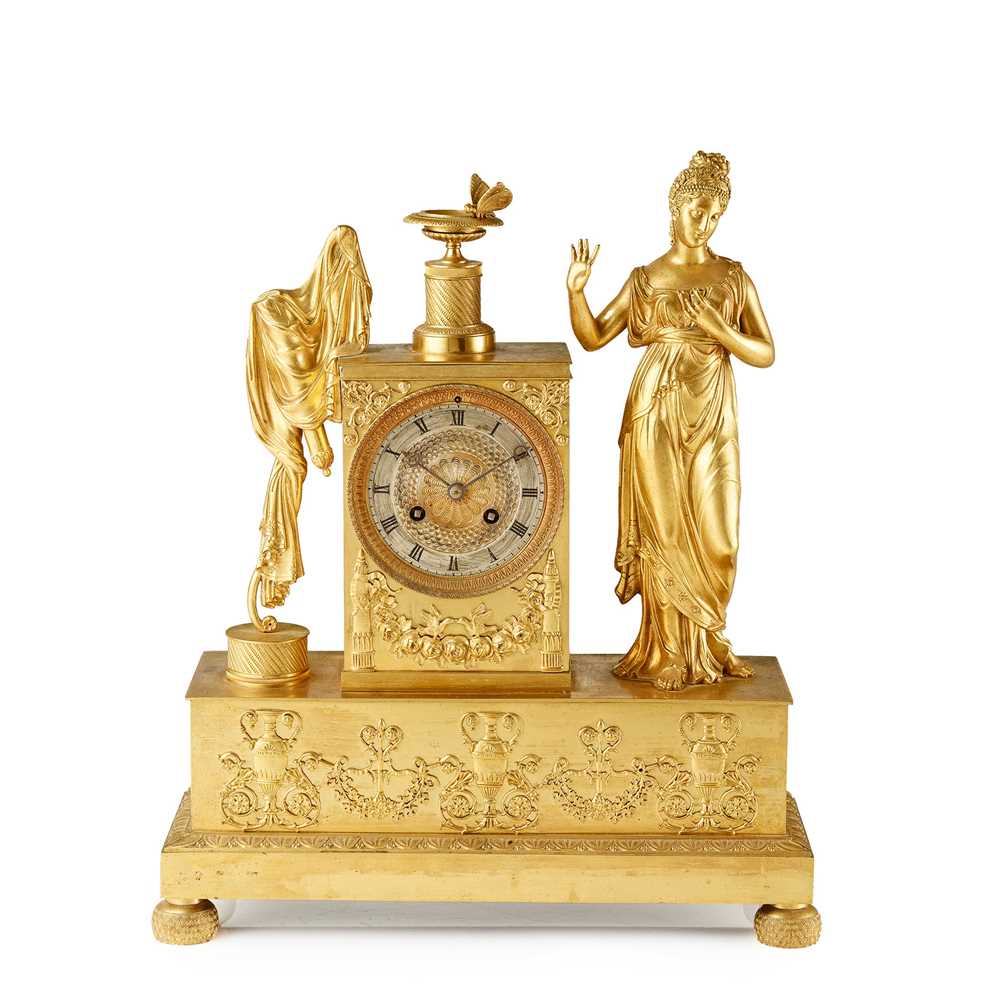 Appraisal: FRENCH EMPIRE FIGURAL GILT METAL MANTEL CLOCK EARLY TH CENTURY