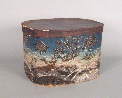 Appraisal: Wallpaper covered hat box mid th c h w d