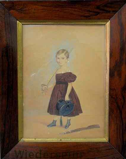 Appraisal: Gouache painting of a young boy c in dress and