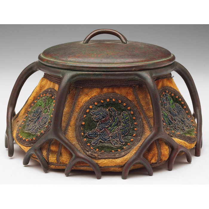 Appraisal: Rare Tiffany Studios sewing box unusual form in bronze velvet