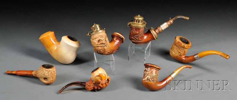 Appraisal: Seven Meerschaum Carved Pipes one bowl with carved detail of