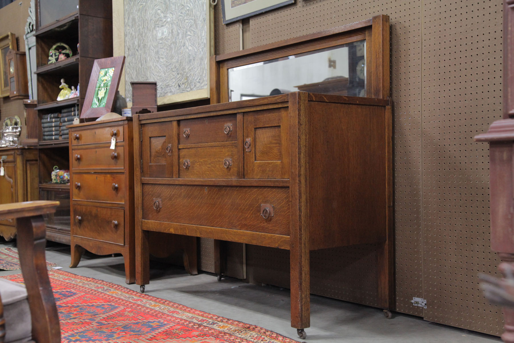 Appraisal: ARTS CRAFTS SIDEBOARD American early th century oak Gallery with