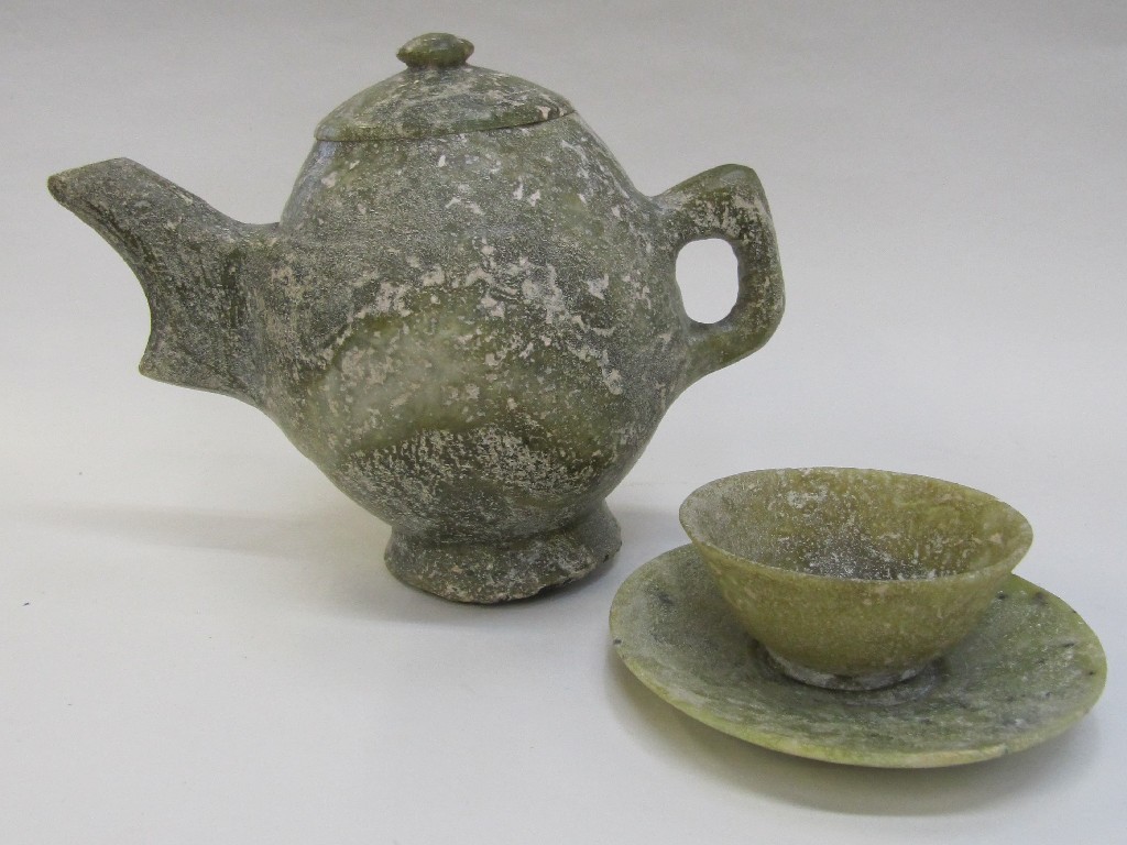 Appraisal: Jade teapot cup and saucer