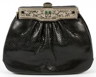 Appraisal: JUDITH LEIBER BLACK KARUNG BAG W Black karung bag with