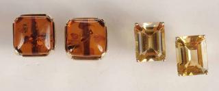 Appraisal: Two Pairs kt Earrings one pair square amber cabochon approx