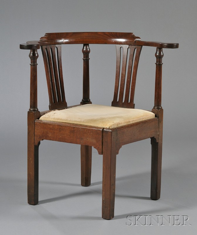 Appraisal: George III Mahogany Corner Chair th century of typical form