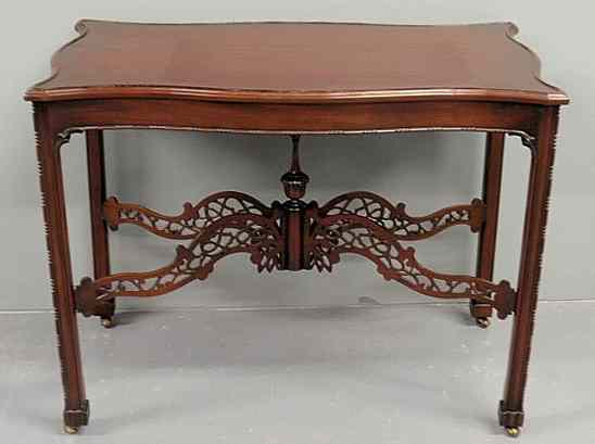 Appraisal: English Chippendale style mahogany sofa table with pierced fretwork cross