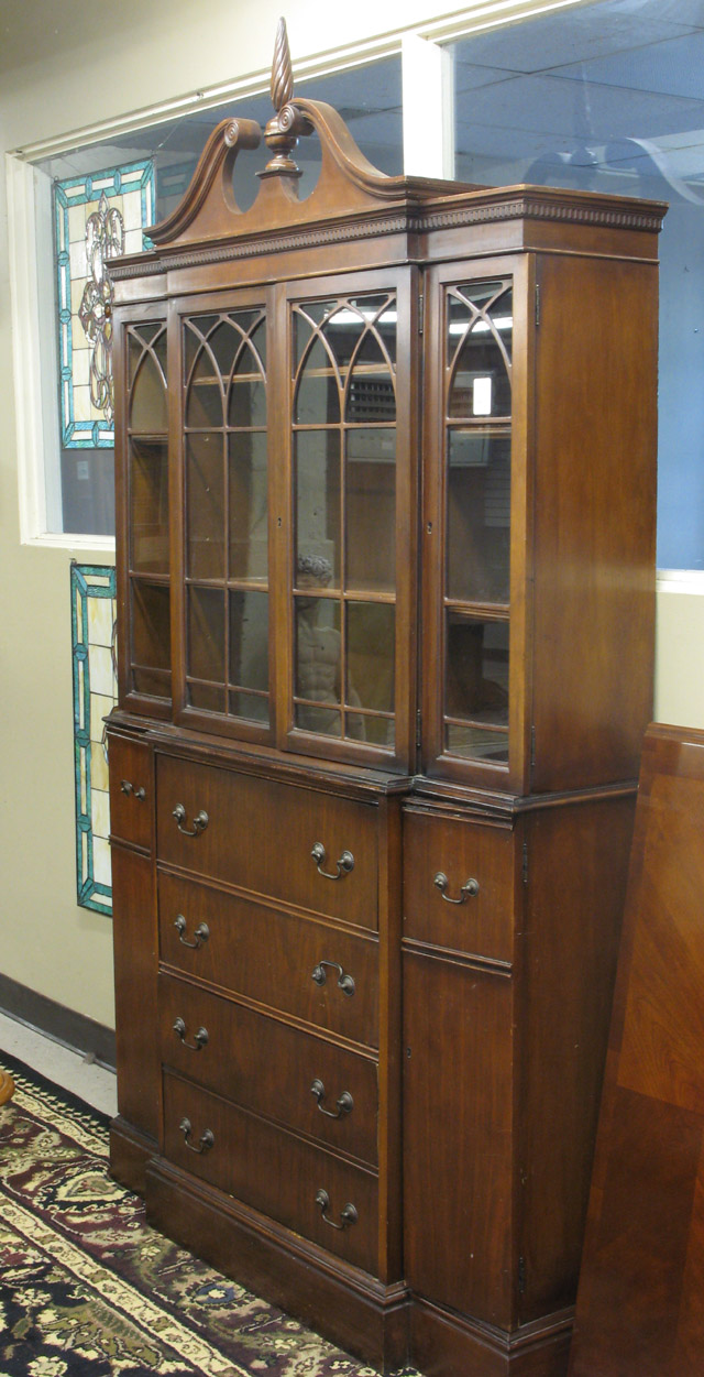 Appraisal: FEDERAL STYLE MAHOGANY BREAKFRONT SECRETARY BOOKCASE American mid- th century