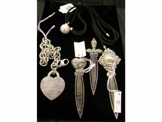 Appraisal: Three Topazio sterling silver bookmarks including cross motif heart motif