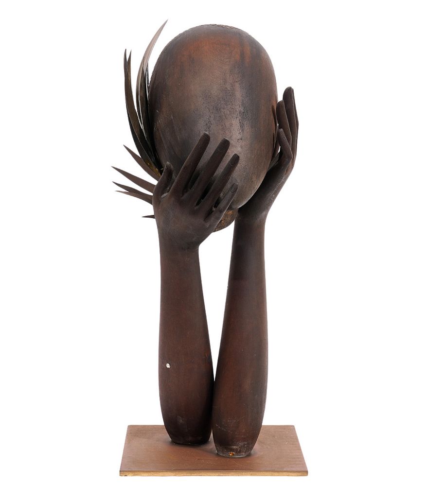 Appraisal: Franz Hageneuer 'Face and Hands' Metal Sculpture Franz Hagenauer Austria