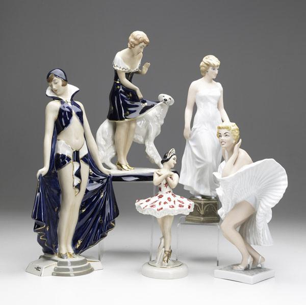 Appraisal: Five Royal Dux figurines all th C Marilyn Monroe Lady