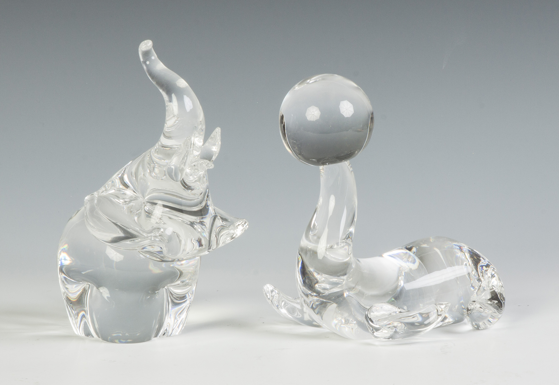 Appraisal: Steuben Crystal Elephant Seal with Ball Both sgn Steuben