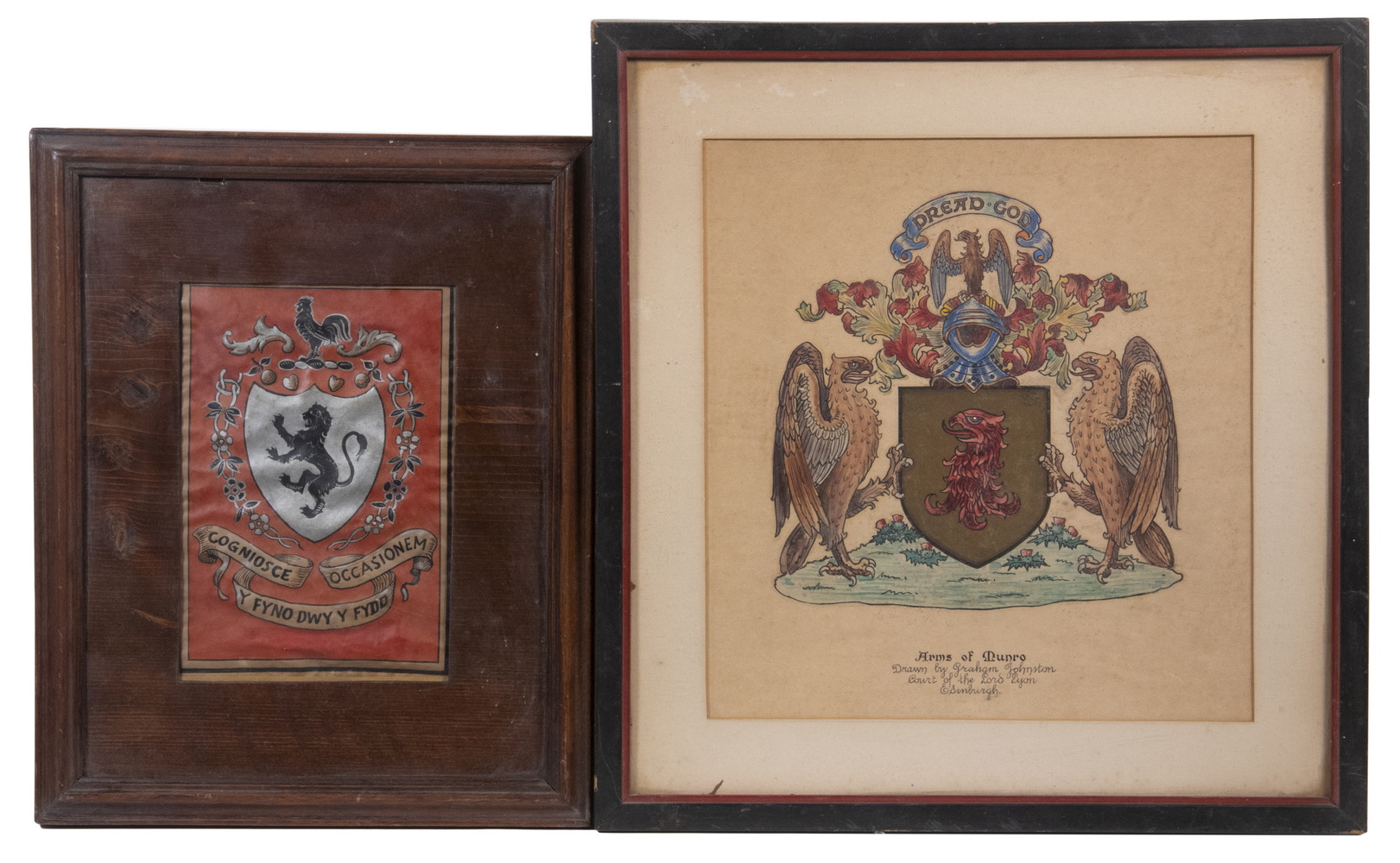 Appraisal: ORIGINAL PAINTED COATS -OF-ARMS Both in ink and watercolor the