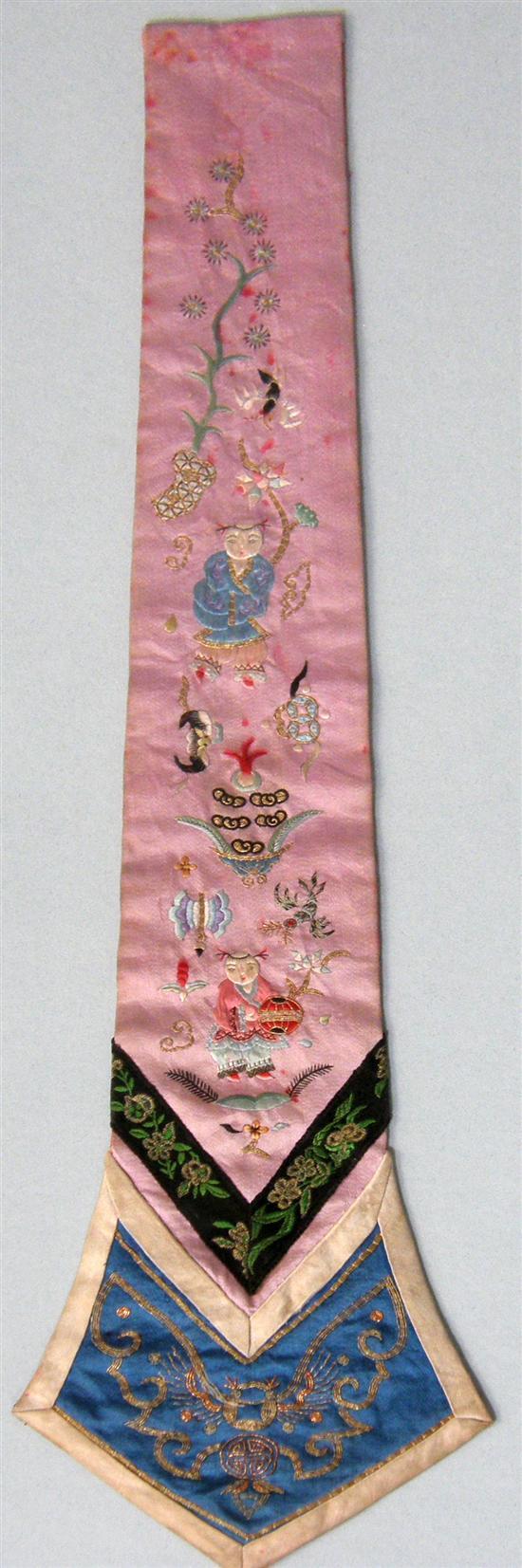 Appraisal: Japanese embroidered silk tassel decorated with figures and foliage h