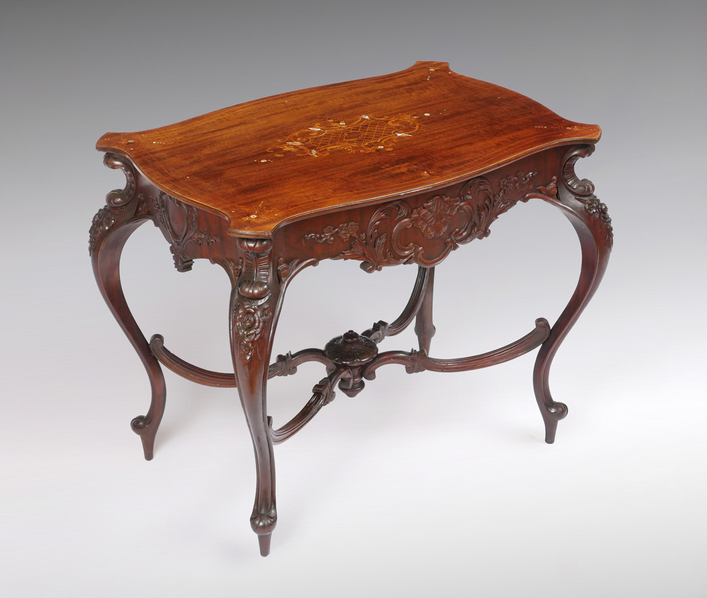 Appraisal: THE BEST CARVED AND INLAID FRENCH ROCOCO PARLOR TABLE Inlaid