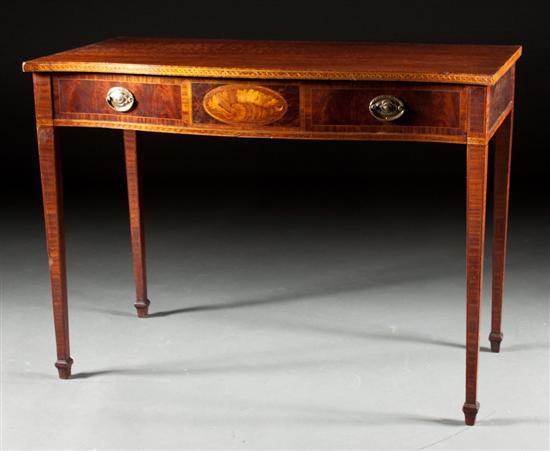 Appraisal: Hepplewhite style inlaid mahogany serpentine-front side table th century single