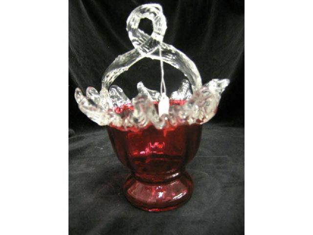 Appraisal: Victorian Cranberry Art Glass Basket clear handle rim tall excellent