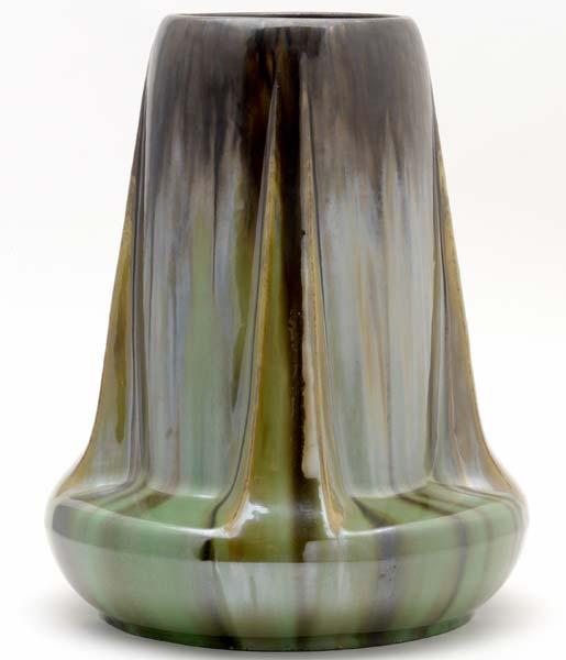 Appraisal: FULPER Massive buttressed vase covered in a mirrored Flemington Green