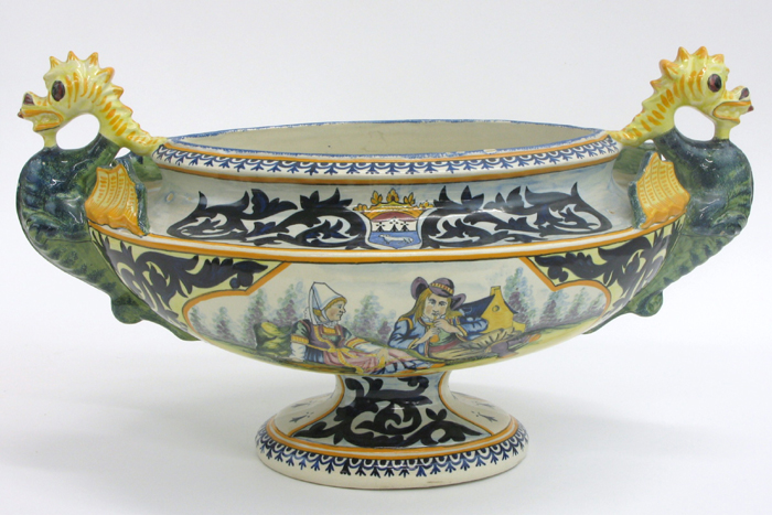 Appraisal: HENRIOT QUIMPER ART POTTERY JARDINIERE having stylized dragon form raised