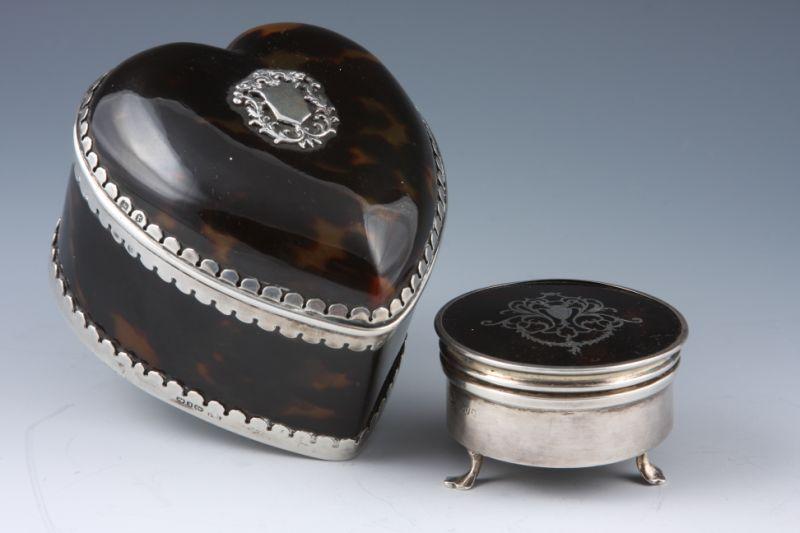 Appraisal: Two Antique Tortoise Shell Silver Vanity Boxes the first a