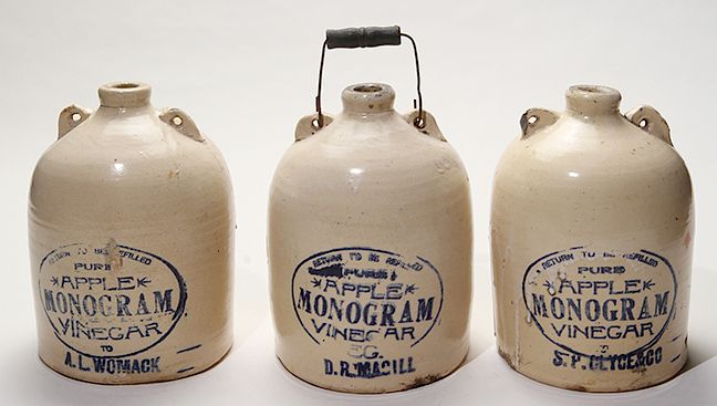 Appraisal: Three Vinegar Stoneware Jugs Exclusive on Bidsquare Three Vinegar Stoneware