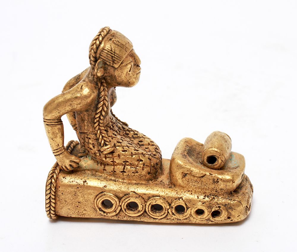 Appraisal: Pre-Columbian Gold Sinu Tumbaga Figural Finial Pre-Columbian Gold Sinu Tumbaga