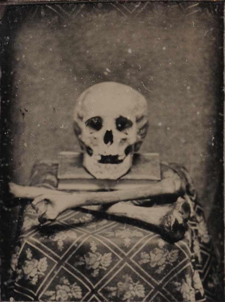 Appraisal: UNKNOWN C STILL LIFE WITH SKULL AND CROSSBONES Tintype Provenance